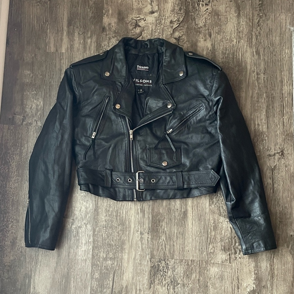 Wilson Black Leather Cropped Moto Jacket